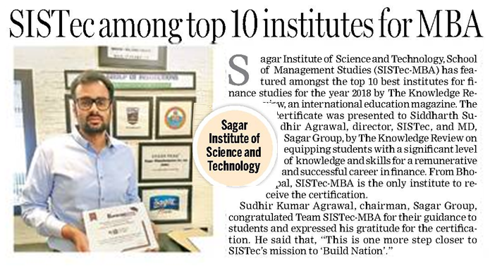SISTec MBA amongst the top 10 colleges for Finance