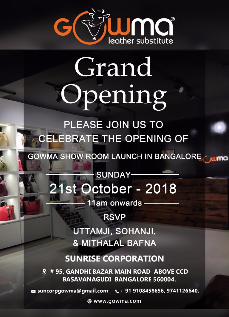 India’s First Non-leather Product Venture Gowma to Launch Its       Showroom in Bangalore