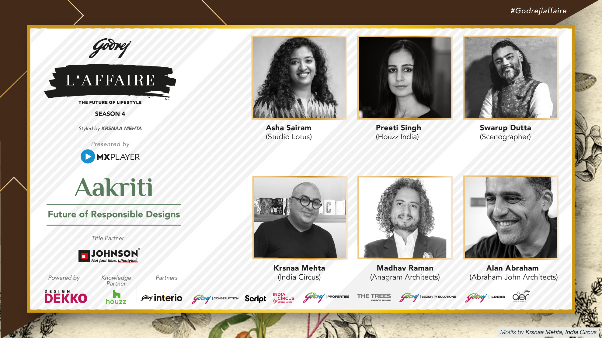 India’s top designers like Krsnaa Mehta, Alan Abraham, Madhav Raman, Swarup Dutta and Asha Sairam to discuss ways to make homes sustainable at Godrej L’Affaire
