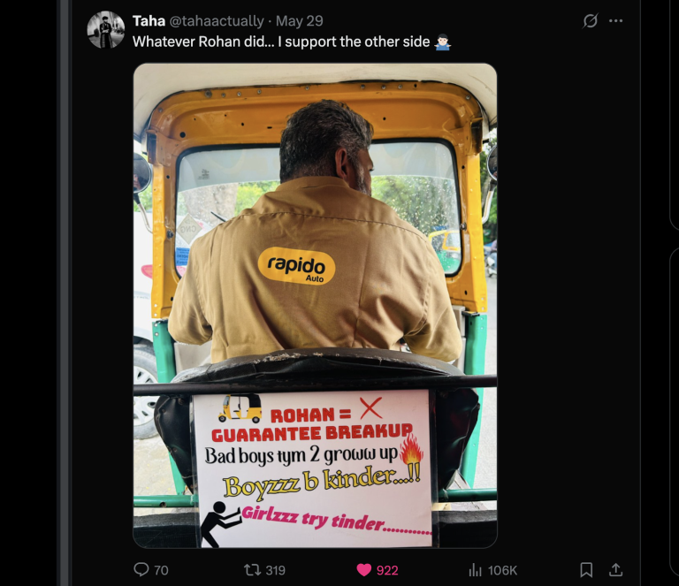 peak-bengaluru-moment:-bengaluru-rapido-driver’s-anti-rohan-message-breaks-the-internet